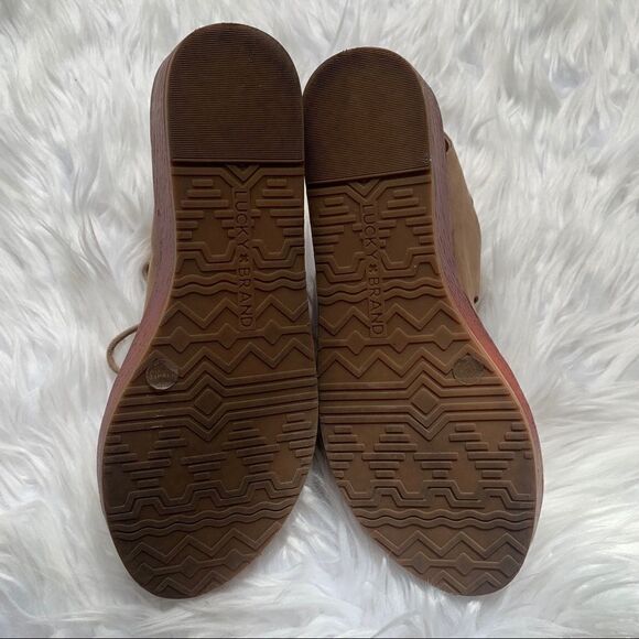 Lucky Brand Hipsta Open Toe Leather Wedge Sandals Tan Brown Size 7.5 - Picture 6 of 11